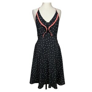 Girls from Savoy Dress Womens 8 Black Polka Dot Silk Halter Tie Back Ruffle READ